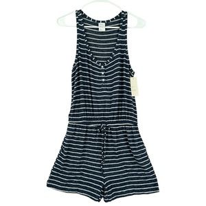 Stars Above Women’s Perfectly Cozy Sleeveless Striped Romper W/Pockets Blue XS